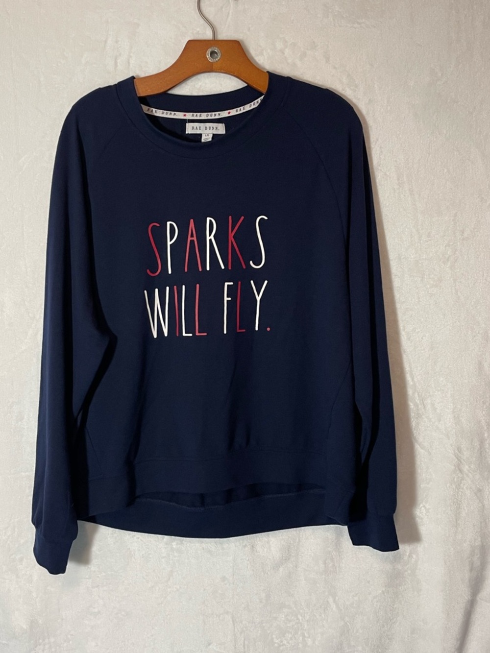 Rae Dunn Navy Graphic Sweatshirt with Red and Cream Lettering